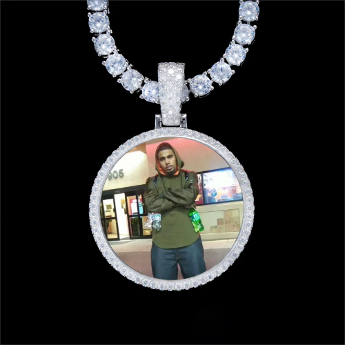 925S & VVS Moissanite 3D Circle Custom Picture Pendant