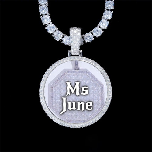 925S & VVS Moissanite 3D Circle Custom Picture Pendant