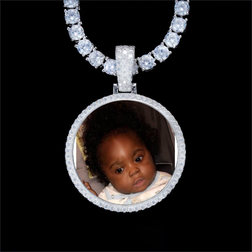 925S & VVS Moissanite 3D Circle Custom Picture Pendant