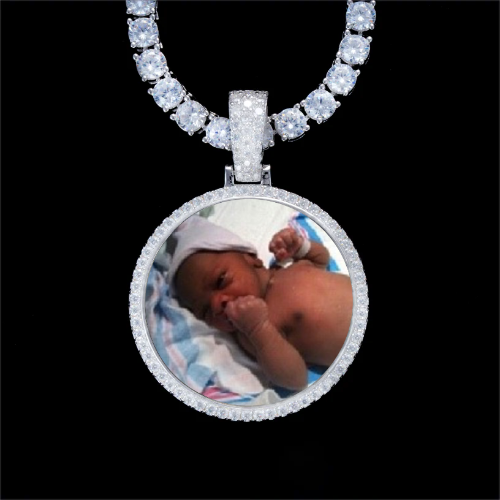 925S & VVS Moissanite 3D Circle Custom Picture Pendant