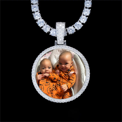 925S & VVS Moissanite 3D Circle Custom Picture Pendant