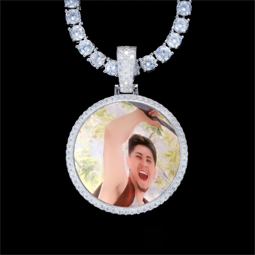 925S & VVS Moissanite 3D Circle Custom Picture Pendant
