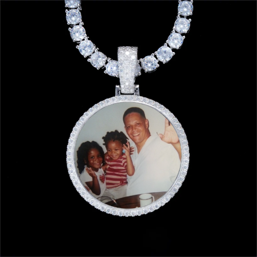 925S & VVS Moissanite 3D Circle Custom Picture Pendant
