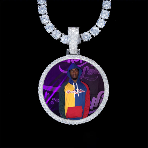 925S & VVS Moissanite 3D Circle Custom Picture Pendant
