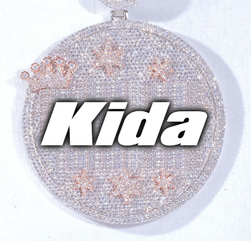 CUSTOM LETTER NECKLACE 3D BIG CROWN DISC