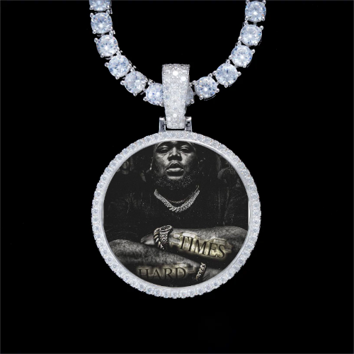 925S & VVS Moissanite 3D Circle Custom Picture Pendant