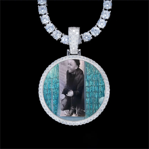 925S & VVS Moissanite 3D Circle Custom Picture Pendant