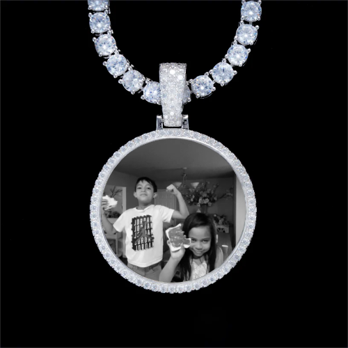 925S & VVS Moissanite 3D Circle Custom Picture Pendant