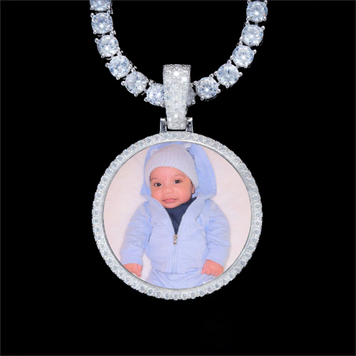 925S & VVS Moissanite 3D Circle Custom Picture Pendant