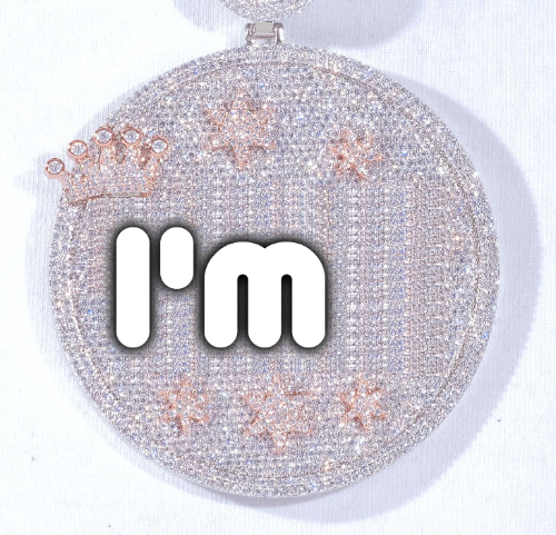 CUSTOM LETTER NECKLACE 3D BIG CROWN DISC