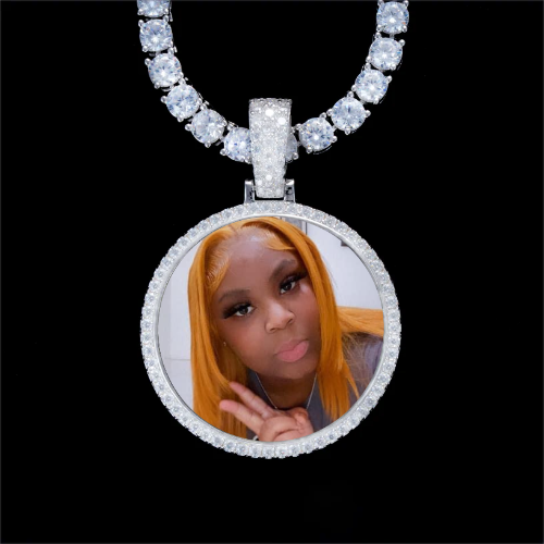 925S & VVS Moissanite 3D Circle Custom Picture Pendant