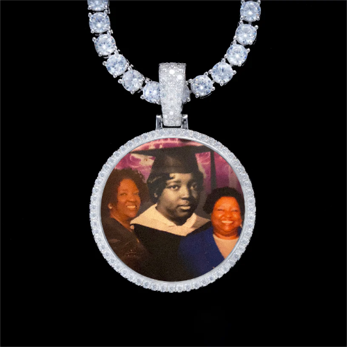 925S & VVS Moissanite 3D Circle Custom Picture Pendant