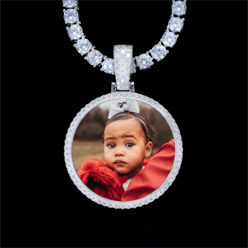 925S & VVS Moissanite 3D Circle Custom Picture Pendant