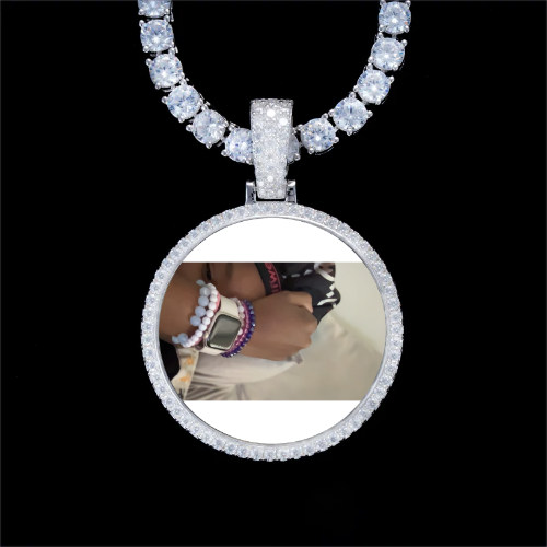 925S & VVS Moissanite 3D Circle Custom Picture Pendant