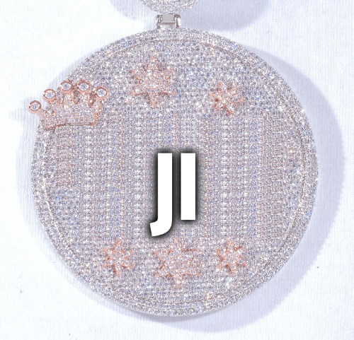 CUSTOM LETTER NECKLACE 3D BIG CROWN DISC