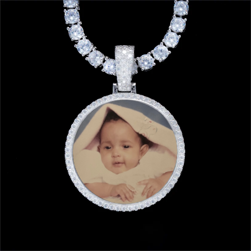 925S & VVS Moissanite 3D Circle Custom Picture Pendant