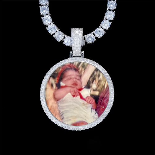 925S & VVS Moissanite 3D Circle Custom Picture Pendant