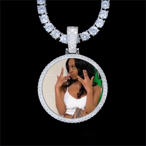 925S & VVS Moissanite 3D Circle Custom Picture Pendant