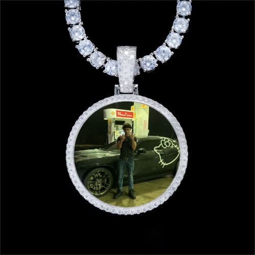 925S & VVS Moissanite 3D Circle Custom Picture Pendant