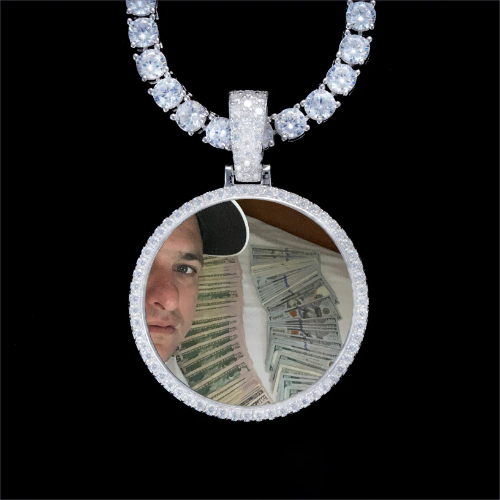 925S & VVS Moissanite 3D Circle Custom Picture Pendant