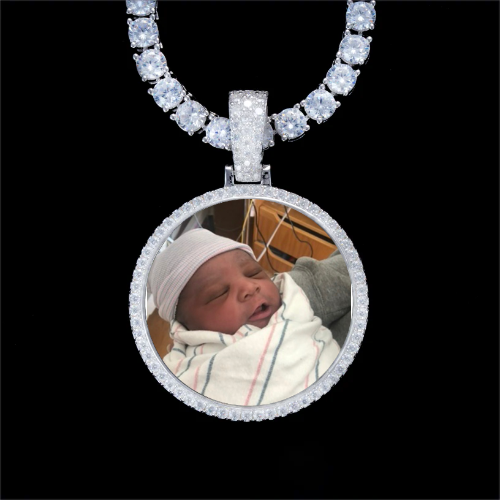 925S & VVS Moissanite 3D Circle Custom Picture Pendant