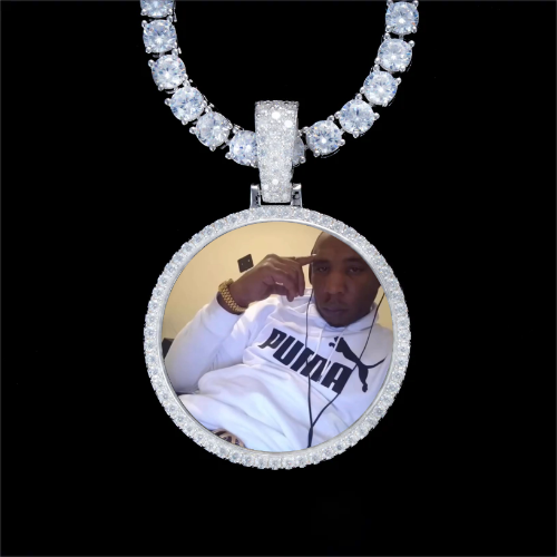 925S & VVS Moissanite 3D Circle Custom Picture Pendant