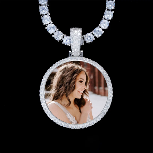 925S & VVS Moissanite 3D Circle Custom Picture Pendant