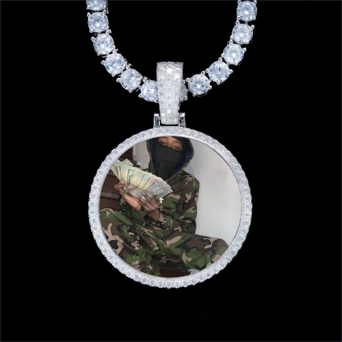925S & VVS Moissanite 3D Circle Custom Picture Pendant