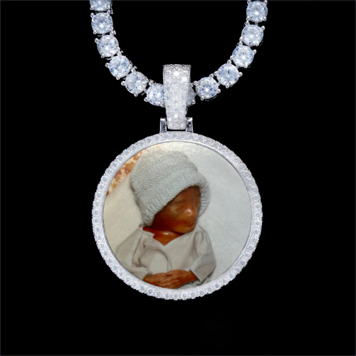 925S & VVS Moissanite 3D Circle Custom Picture Pendant