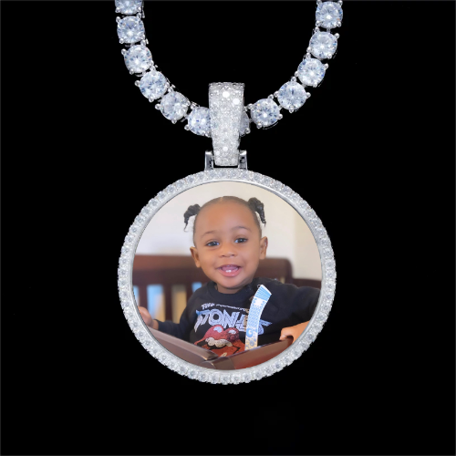 925S & VVS Moissanite 3D Circle Custom Picture Pendant