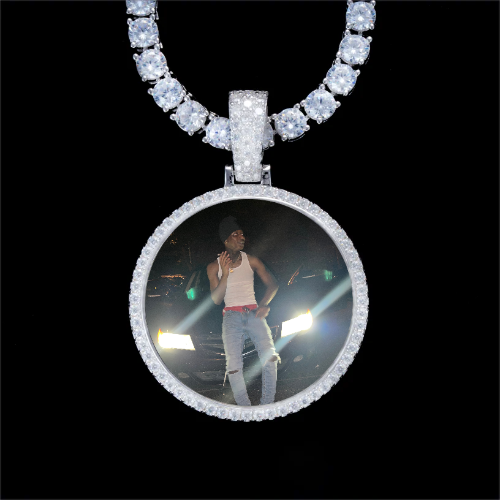 925S & VVS Moissanite 3D Circle Custom Picture Pendant
