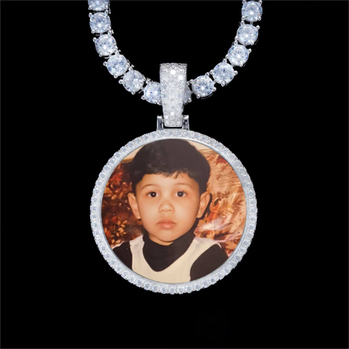 925S & VVS Moissanite 3D Circle Custom Picture Pendant
