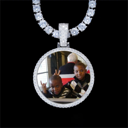925S & VVS Moissanite 3D Circle Custom Picture Pendant