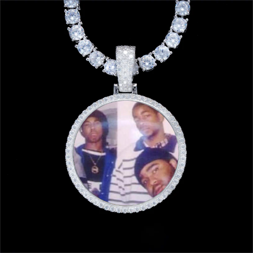 925S & VVS Moissanite 3D Circle Custom Picture Pendant