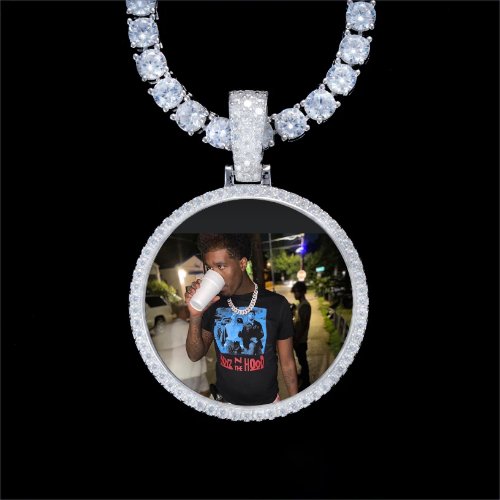 925S & VVS Moissanite 3D Circle Custom Picture Pendant