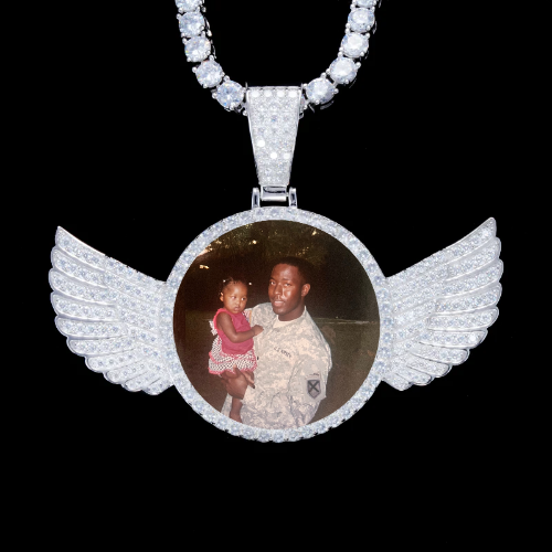 925S & VVS Moissanite 3D Wing Custom Picture Pendant