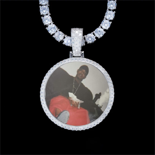 925S & VVS Moissanite 3D Circle Custom Picture Pendant