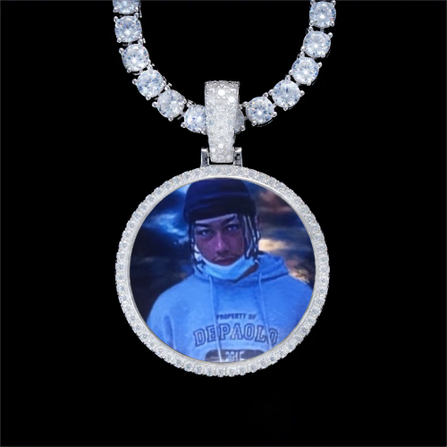 925S & VVS Moissanite 3D Circle Custom Picture Pendant