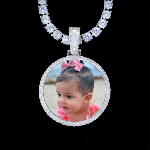 925S & VVS Moissanite 3D Circle Custom Picture Pendant