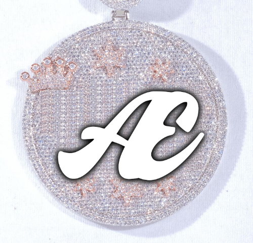 CUSTOM LETTER NECKLACE 3D BIG CROWN DISC