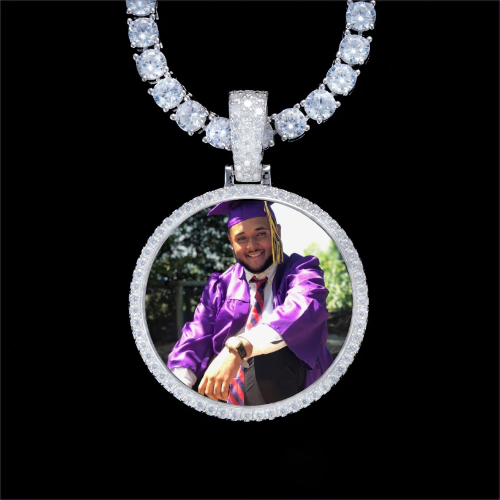 925S & VVS Moissanite 3D Circle Custom Picture Pendant