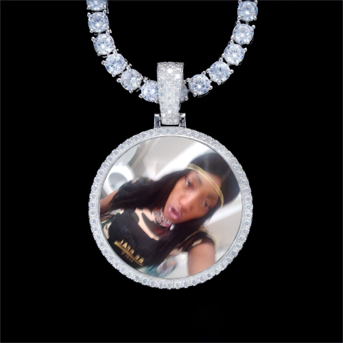 925S & VVS Moissanite 3D Circle Custom Picture Pendant