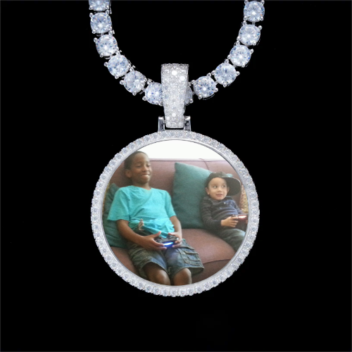 925S & VVS Moissanite 3D Circle Custom Picture Pendant