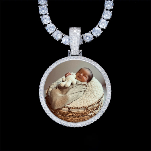 925S & VVS Moissanite 3D Circle Custom Picture Pendant