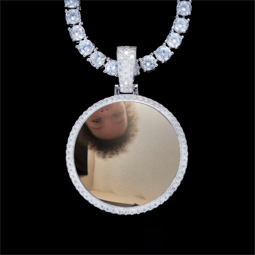 925S & VVS Moissanite 3D Circle Custom Picture Pendant