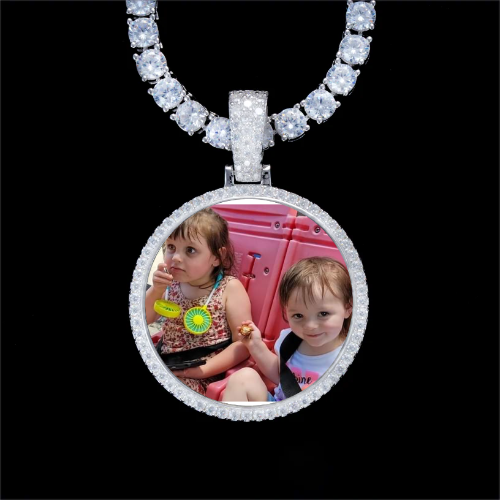 925S & VVS Moissanite 3D Circle Custom Picture Pendant