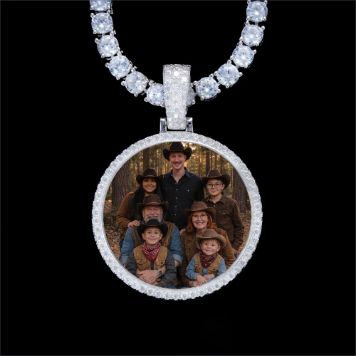 925S & VVS Moissanite 3D Circle Custom Picture Pendant