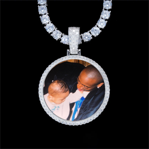 925S & VVS Moissanite 3D Circle Custom Picture Pendant