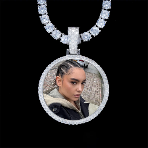 925S & VVS Moissanite 3D Circle Custom Picture Pendant
