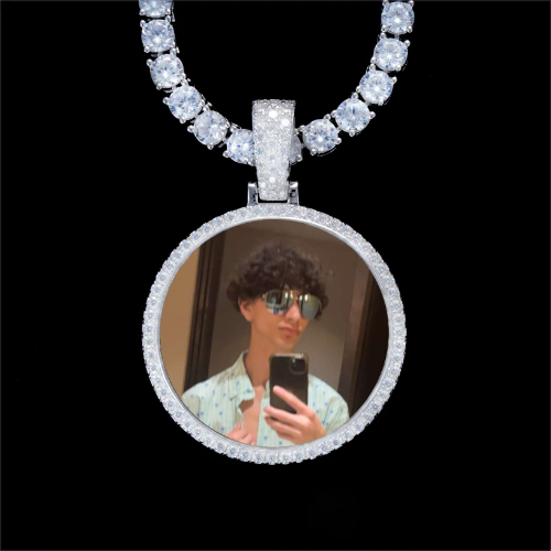 925S & VVS Moissanite 3D Circle Custom Picture Pendant